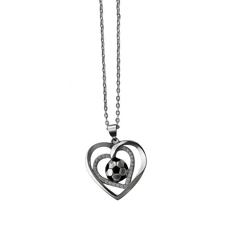 New Elegant Crystal-Encrusted Heart Sphere Necklace with Inner Soccer Ball